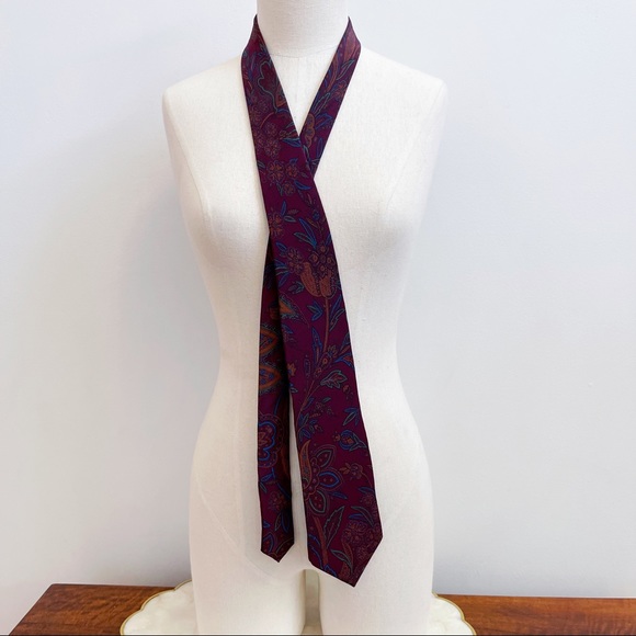 Handmade Italian Silk Burgundy Red Paisley Mens Silk Tie Classic Wedding 56.5” - Picture 6 of 9